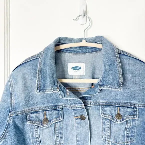 Old Navy ON Classic Denim Jacket Stretch Mid-Lighter Wash Size Large L Layering - Picture 2 of 8
